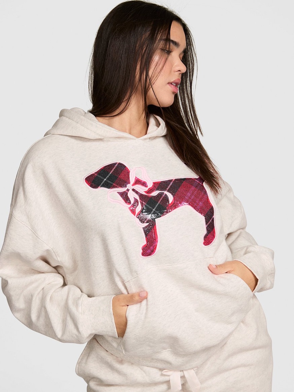 Love Shack Fancy x VS Pink Sequined Heather Grey Hoodie XL